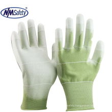 NMSAFETY 13 gauge mustard color polyester U3 liner coated white PU on palm work gloves anti static on fingers EN388 2016